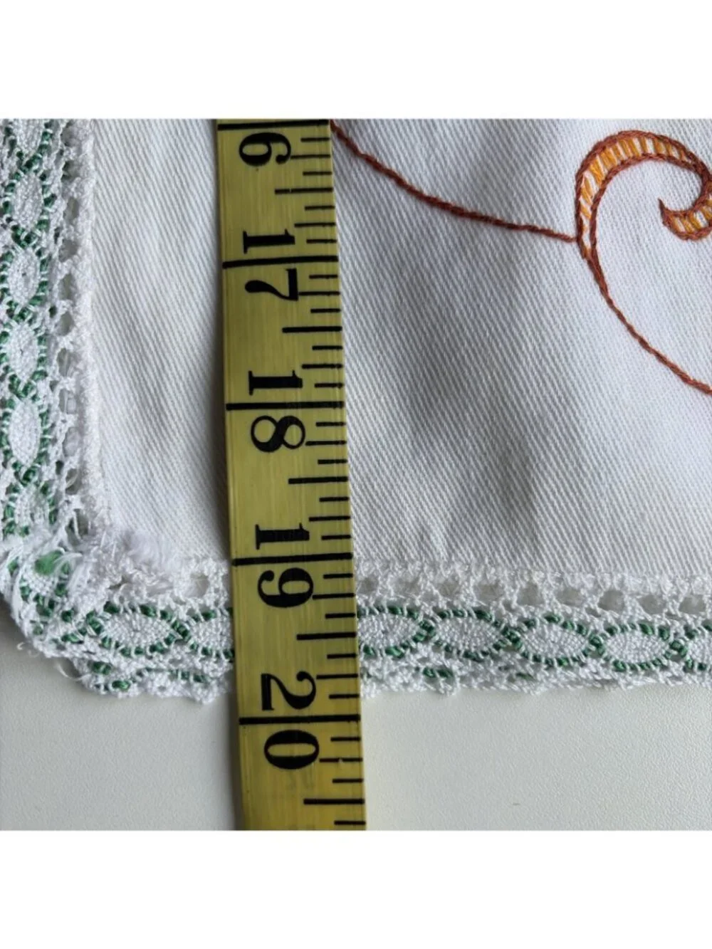 VTG Embroidered Table Runner 40x14 Multicolor Flowers in Basket Crochet Trim